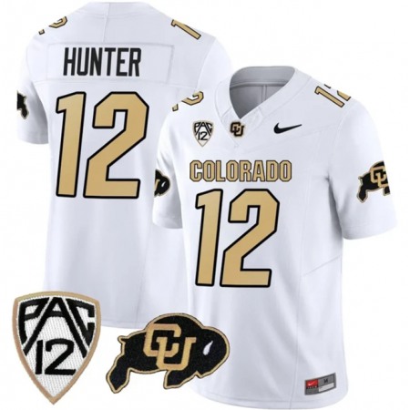 Men's Colorado Buffaloes #12 Travis Hunter White 2023 F.U.S.E. With PAC-12 Patch Stitched Football Jersey