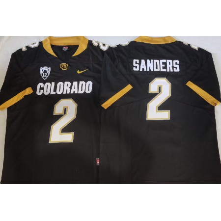 Men's Colorado Buffaloes #2 Shedeur Sanders Black With PAC-12 Patch Stitched Football Jersey