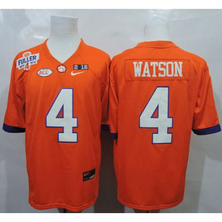 Tigers #4 Deshaun Watson Orange 1975-1978 Fuller 2016 College Football Playoff National Championship Patch Stitched NCAA Jersey