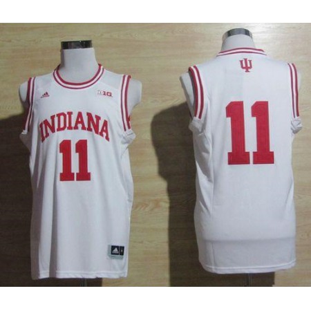 Hoosiers #11 Isiah Thomas White Big 10 Patch Basketball Stitched NCAA Jersey