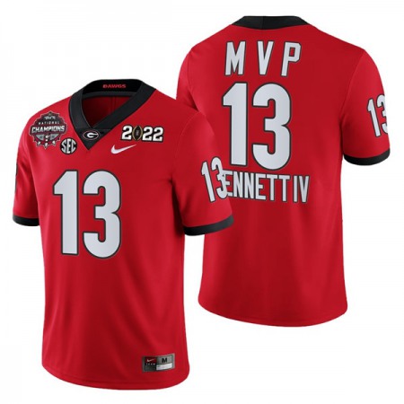 Men's Georgia Bulldogs #13 Stetson Bennett 2021/22 CFP National Champions MVP Red College Football Stitched Jersey