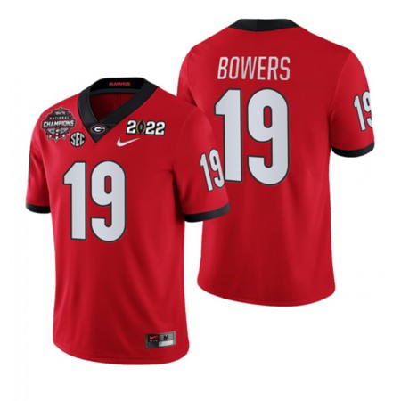 Men's Georgia Bulldogs #19 Brock Bowers 2021/22 CFP National Champions Red College Football Stitched Jersey