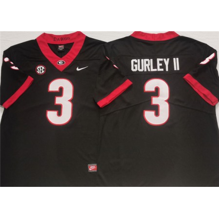 Men's Georgia Bulldogs #3 GURLEY II Black College Football Stitched Jersey
