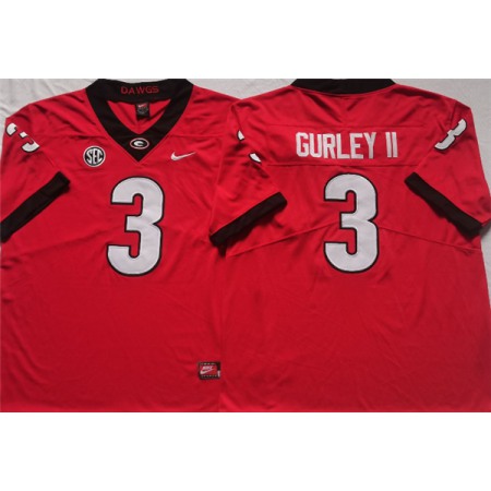 Men's Georgia Bulldogs #3 GURLEY II Red College Football Stitched Jersey