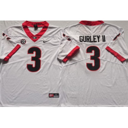 Men's Georgia Bulldogs #3 GURLEY II White College Football Stitched Jersey