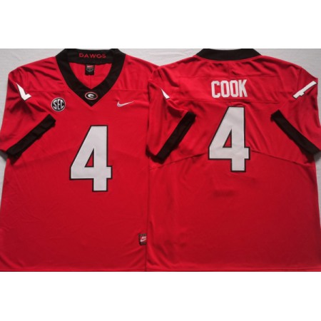 Men's Georgia Bulldogs #4 COOK Red College Football Stitched Jersey