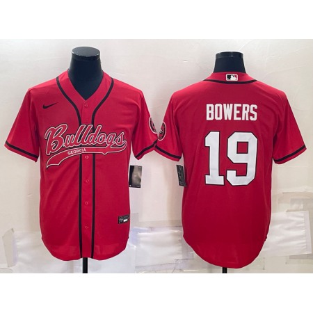Men's Georgia Bulldogs #19 Brock Bowers Red With Patch Cool Base Stitched Baseball Jersey
