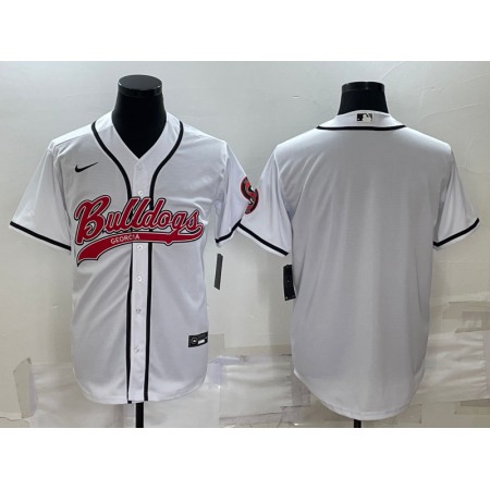 Men's Georgia Bulldogs Blank White With Patch Cool Base Stitched Baseball Jersey