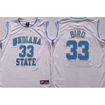 Men's Indiana State Sycamores #33 Larry Bird White Stitched Jersey