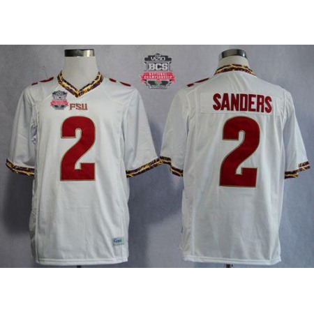 Seminoles #2 Deion Sanders New White 2014 BCS Bowl Patch Stitched NCAA Jersey