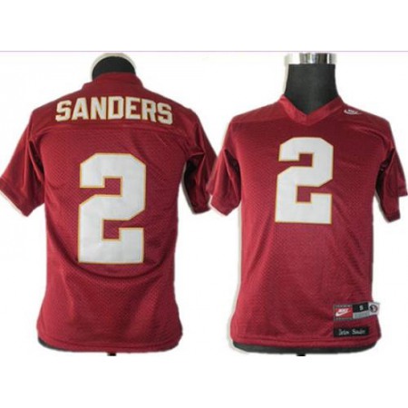 Seminoles #2 Deion Sanders Red Stitched Youth NCAA Jersey