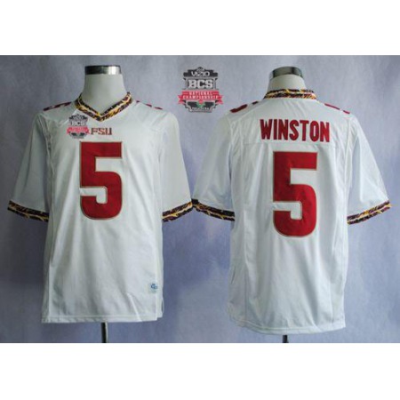Seminoles #5 Jameis Winston White 2014 BCS Bowl Patch Stitched NCAA Jersey