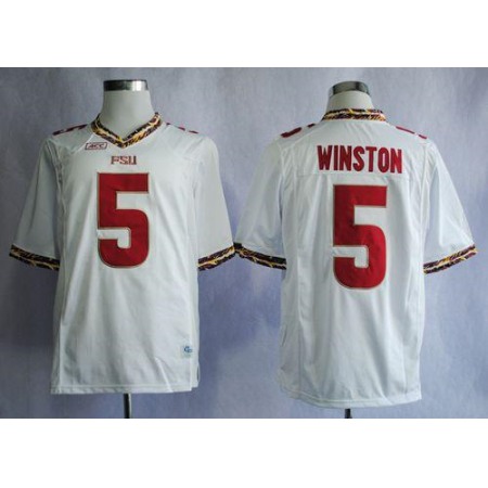 Seminoles #5 Jameis Winston White Stitched NCAA Jersey