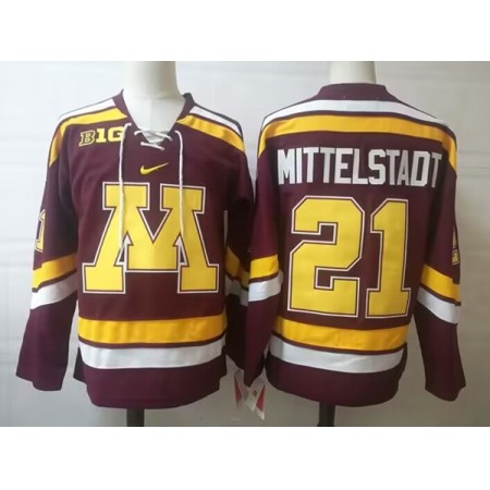 Men's Minnesota Golden Gophers #21 Mittelstadt Maroon Stitched Jersey