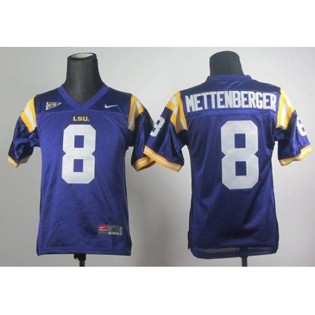 Tigers #8 Zach Mettenberger Purple Stitched Youth NCAA Jersey