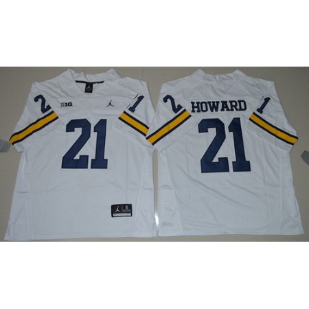 Wolverines #21 Desmond Howard White Jordan Brand Stitched NCAA Jersey