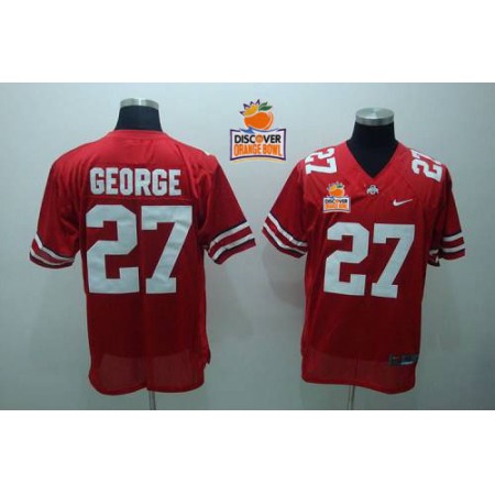 Buckeyes #27 Eddie George Red 2014 Discover Orange Bowl Patch Stitched NCAA Jersey