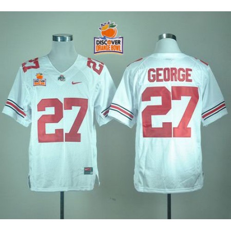 Buckeyes #27 Eddie George White 2014 Discover Orange Bowl Patch Stitched NCAA Jersey