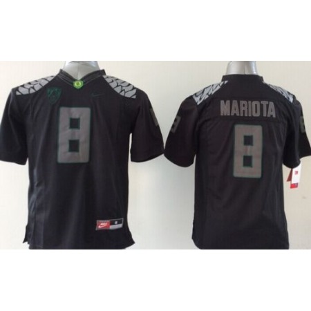 Ducks #8 Marcus Mariota Blackout Stitched Youth NCAA Jersey