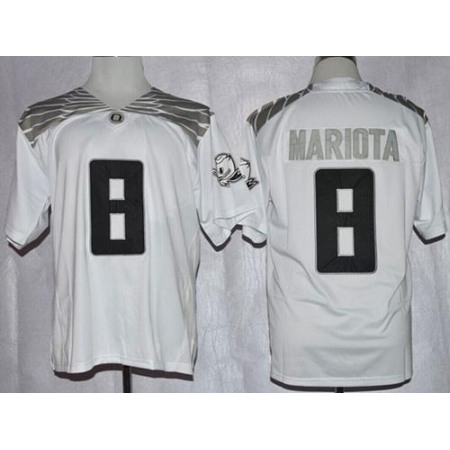 Ducks #8 Marcus Mariota White Diamond Quest Stitched NCAA Jersey