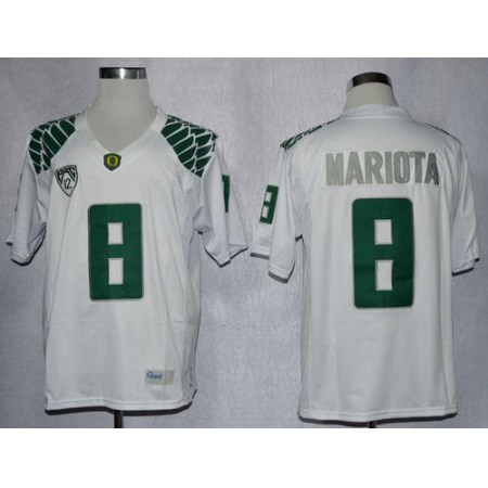 Ducks #8 Marcus Mariota White Limited Stitched NCAA Jersey