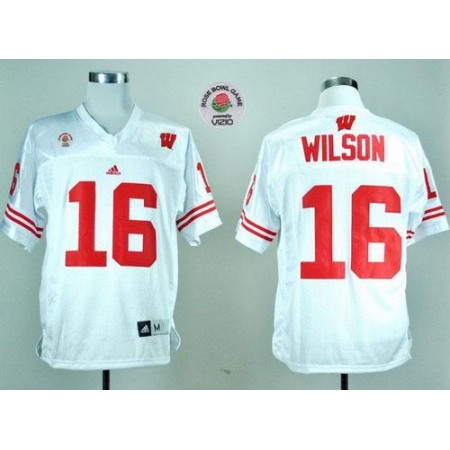 Badgers #16 Russell Wilson White Rose Bowl Game Stitched NCAA Jersey