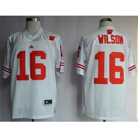 Badgers #16 Russell Wilson White Stitched NCAA Jersey
