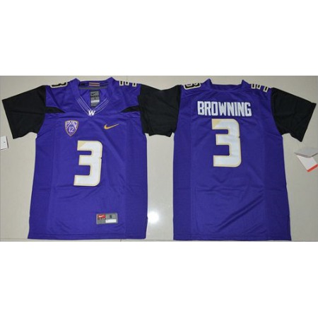 Huskies #3 Jake Browning Purple Limited Stitched Youth NCAA Jersey