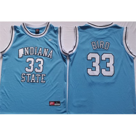 Sycamores #33 Larry Bird Blue Hardwood Legends Basketball Stitched Jersey