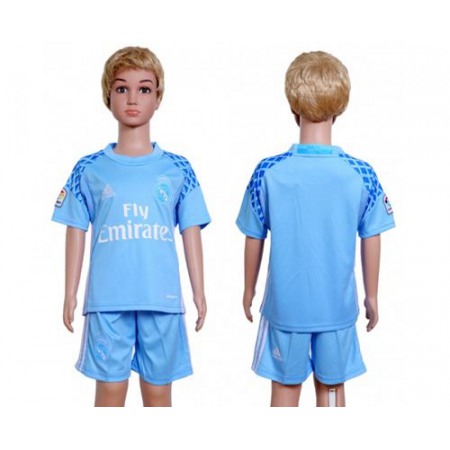 Real Madrid Blank Sky Blue Goalkeeper Kid Soccer Club Jersey