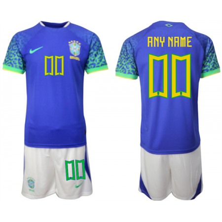 Men's Brazil Custom Blue 2022 FIFA World Cup Away Soccer Jersey Suit