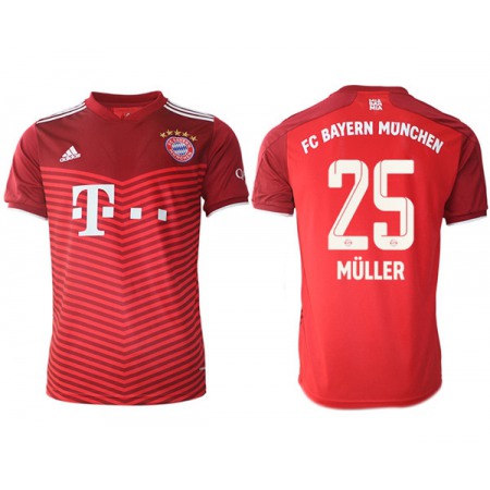 Men's FC Bayern Munchen #25 Thomas Muller Red Home Soccer Jersey