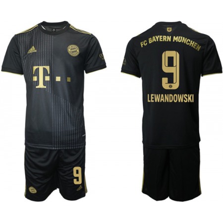 Men's FC Bayern Munchen #9 Robert Lewandowski Black Away Soccer Jersey Suit