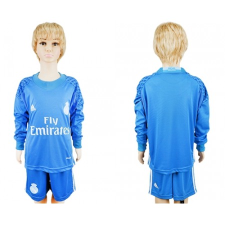 Real Madrid Blank Sky Blue Goalkeeper Long Sleeves Kid Soccer Club Jersey