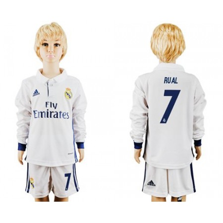 Real Madrid #7 Rual Home Long Sleeves Kid Soccer Club Jersey