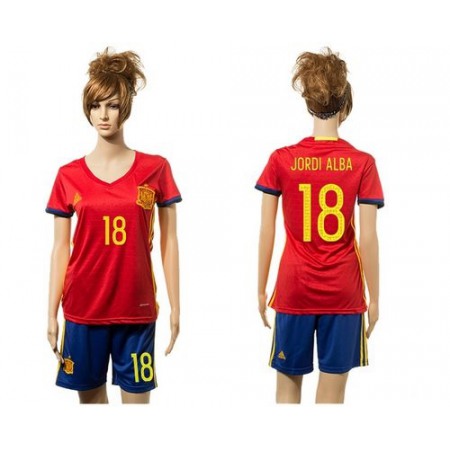 Women's Spain #18 Jordi Alba Red Home Soccer Country Jersey