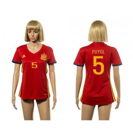 Women's Spain #5 Puyol Red Home Soccer Country Jersey