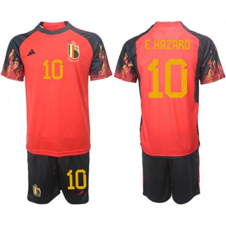 Men's Belgium #10 E Hazard Red 2022 FIFA World Cup Home Soccer Jersey Suit