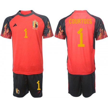 Men's Belgium #1 Courtois Red 2022 FIFA World Cup Home Soccer Jersey Suit
