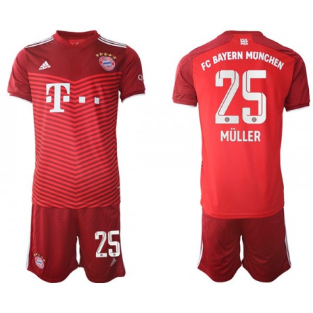 Men's FC Bayern Munchen #25 Thomas Muller Red Home Soccer Jersey Suit