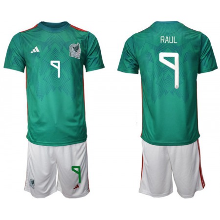 Men's Mexico #9 Raul Green Home Soccer Jersey Suit