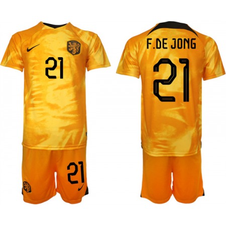 Men's Netherlands #21 F. De Jong Orange Home Soccer Jersey Suit