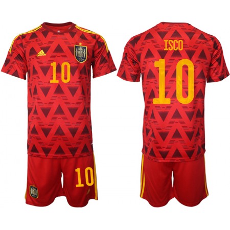 Men's Spain #10 Isco Red Home Soccer Jersey Suit