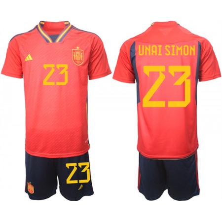 Men's Spain #23 Unai Simon Red Home Soccer Jersey Suit