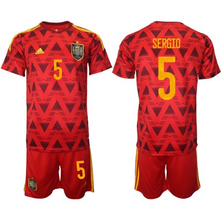 Men's Spain #5 Sergio Red Home Soccer Jersey Suit