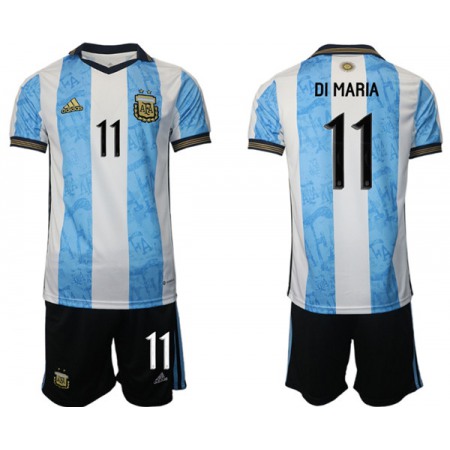 Men's Argentina #11 Di maria White/Blue Home Soccer Jersey Suit