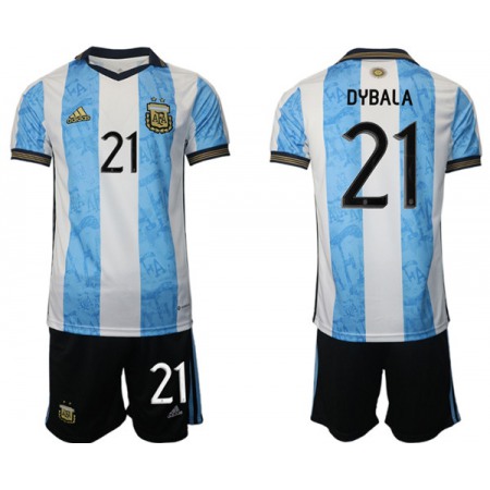 Men's Argentina #21 Dybala Maradona White/Blue Home Soccer Jersey Suit