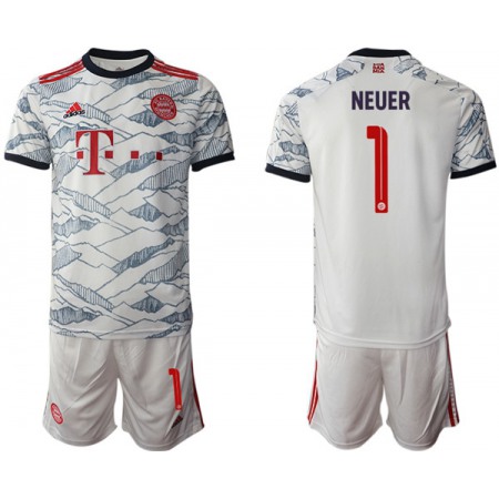 Men's FC Bayern Munchen #1 Neuer White Away Soccer Jersey Suit