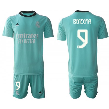 Men's Real Madrid #9 Karim Benzema 2021/22 Teal Away Soccer Jersey Suit