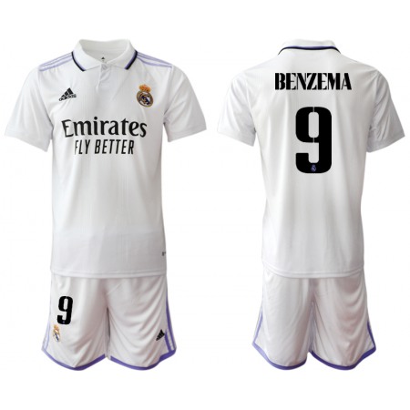 Men's Real Madrid #9 Karim Benzema 22/23 White Home Soccer Jersey Suit